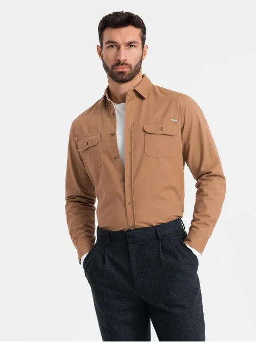 Camel színű lezsér ing zsebekkel V2 SHCS-0146