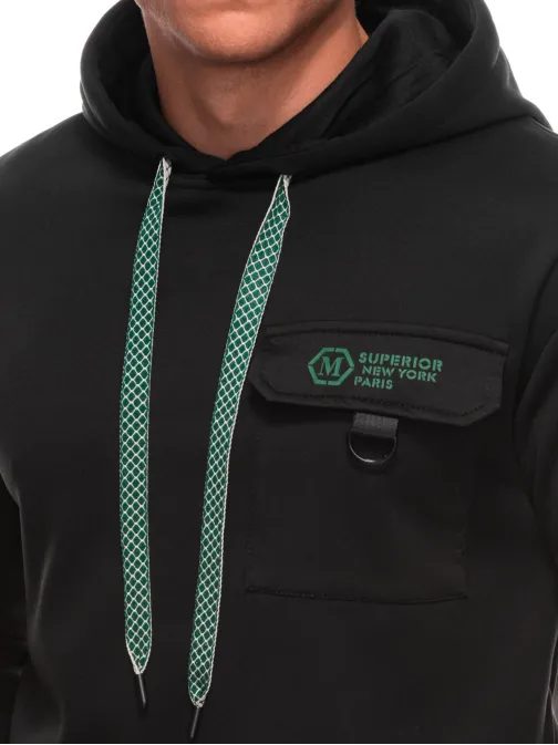 Fekete férfi pulóver B1700 zsebbel