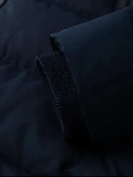 Férfi kék steppelt kabát kapucnival V4 JAHP-0304