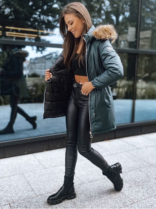 Modern sötétzöld női kabát Sanah