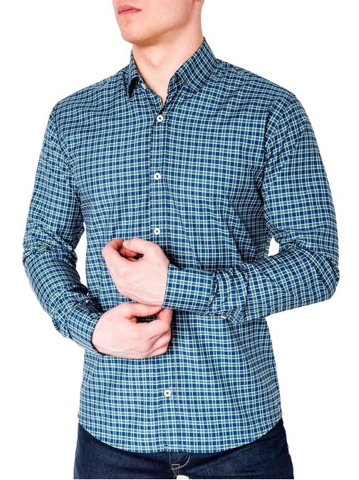Egyedi kékés zöld kockás mintás ing k436