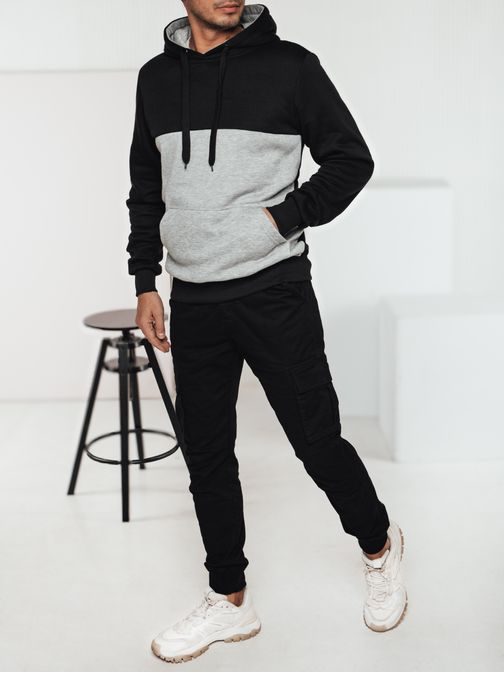 Férfi fekete pulóver érdekes dizájnnal