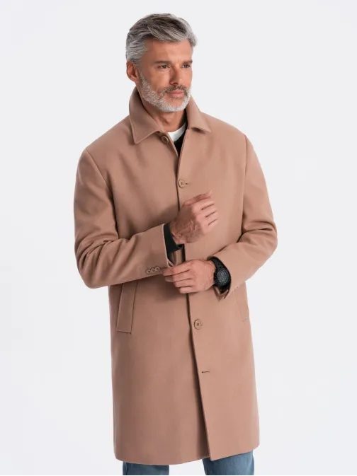 Divatos barna egysoros kabát V2 COWC-0106