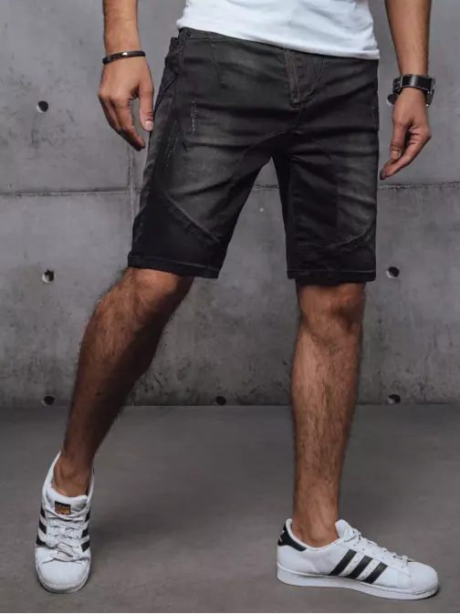 Fekete farmer rövidnadrág osztó varrással