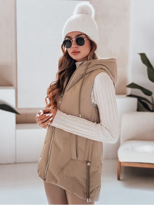 Divatos női teve steppelt mellény