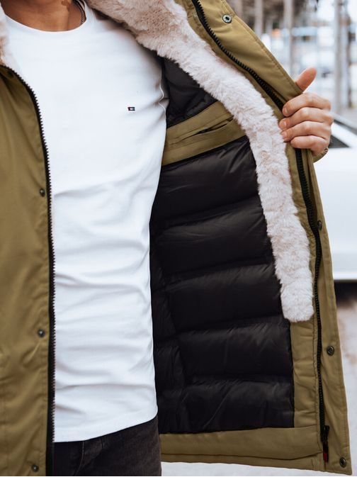 Trendi sötétbézs színű férfi téli kabát