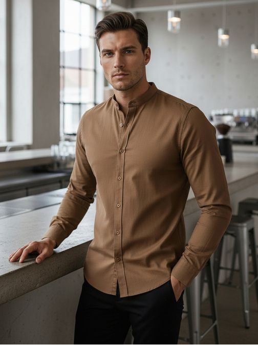 Időtlen barna férfi ing állógallérral