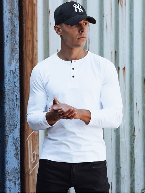 Trendi fehér hosszú ujjú pólo gombos rögzítéssel