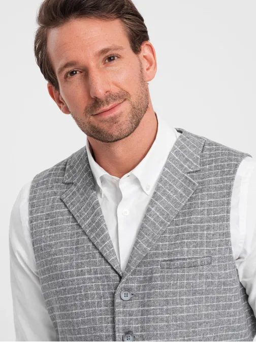 Egyedi szürke káró mintás mellény V2 BLZV-0110