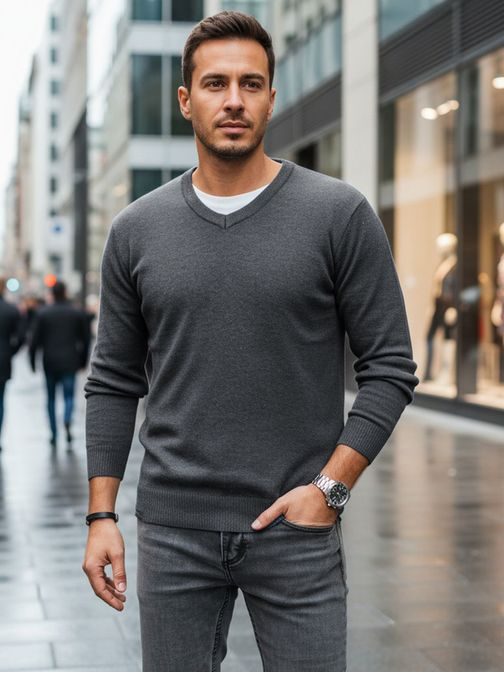 Basic grafit férfi v-nyakú pulóver