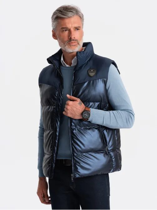 Sötét kék fényes mellény JAVJ-0113-V2