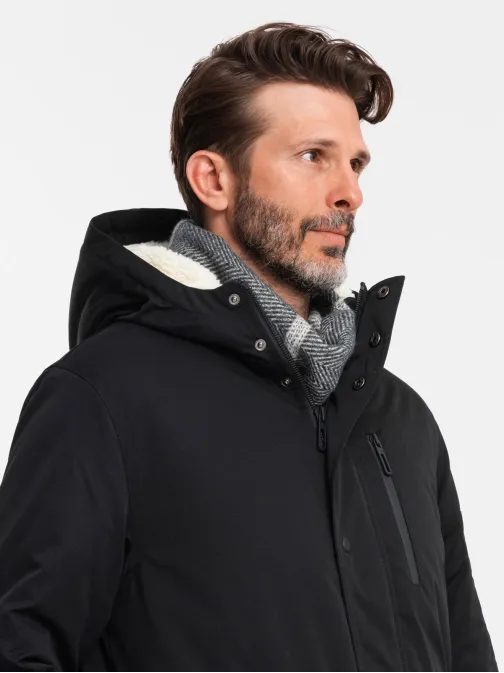 Trendi fekete téli parka kabát V4 JALJ-0181