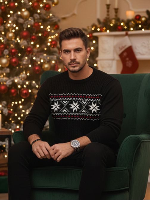 Divatos fekete pulóver egyedi mintával