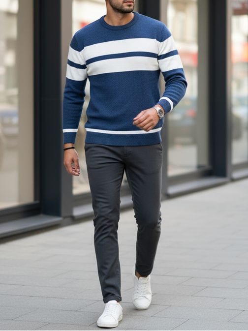 Modern kék férfi pulóver