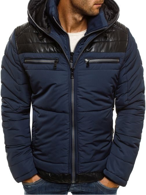 Sötét kék téli dzseki öko bőr elemekkel J.BOYZ X1019K
