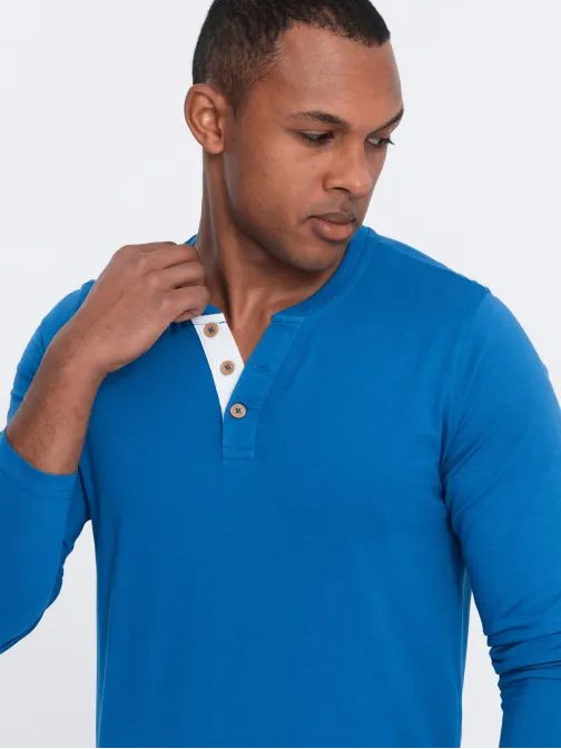 Modern hosszú ujjú póló férfiaknak kék v2 om-lscl-0107
