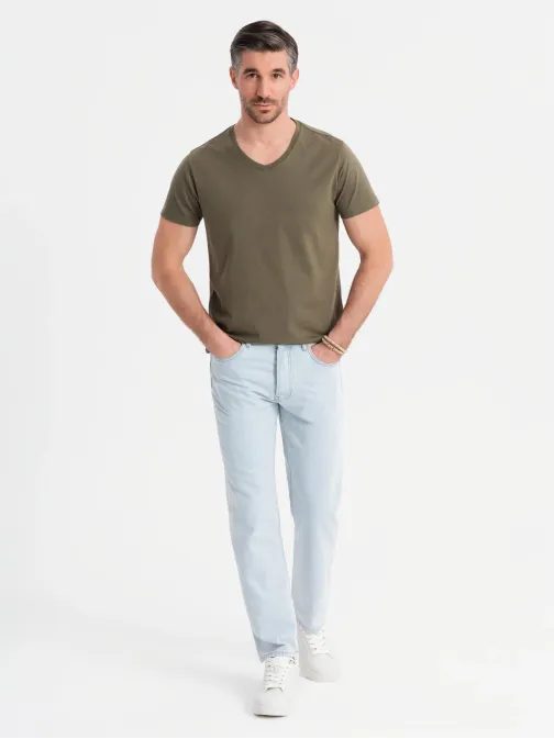 Basic pamut olajbogyó V-nyakú póló V6 TSBS-0237