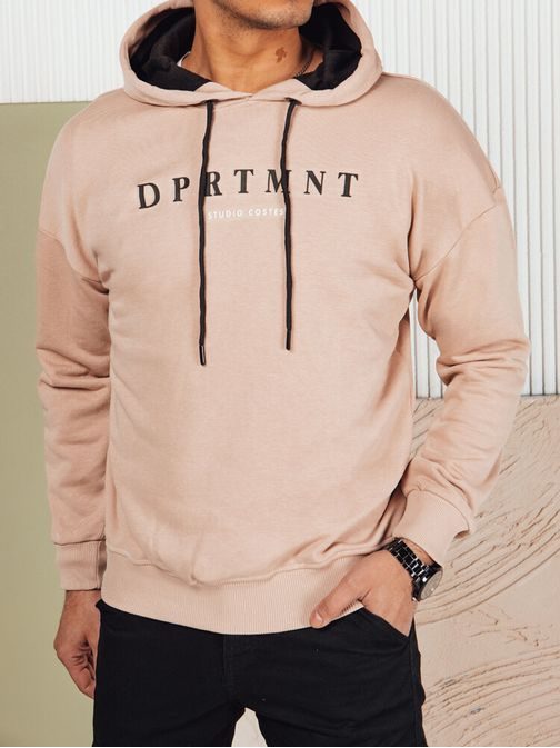 Bézs kapucnis pulóver felirattal