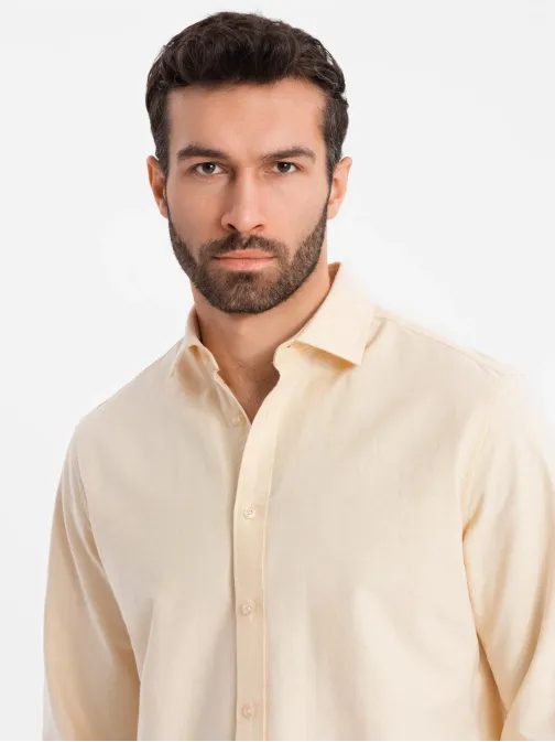 Trendi férfi pasztell sárga hosszú ujjú ing V3 SHOS-0183
