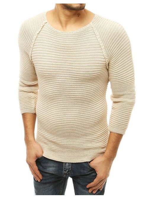 Érdekes bézs férfi pulóver alkalmi viselethez