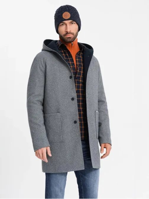 Szürke hosszú kabát kapucnival V1 COWC-0122