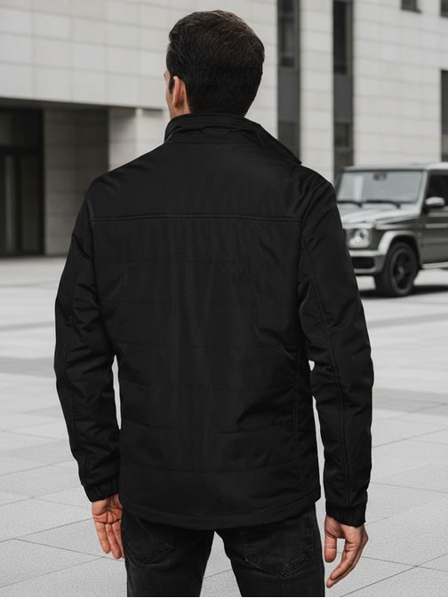 Férfi átmeneti fekete kabát kapucni nélkül