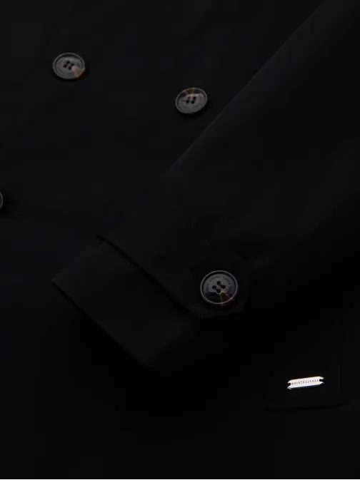 Modern fekete férfi trench kabát V2 COSC-0126