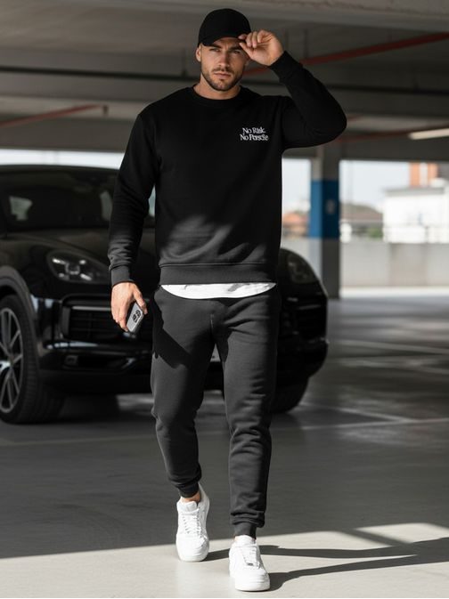 Fekete kapucnis pulóver kapucni nélkül, eredeti nyomtatással