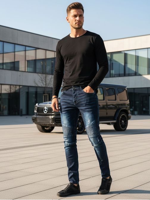 Kék farmer nadrág bordázott varrással