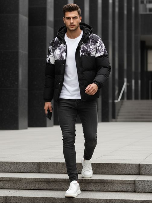 Eredeti fekete télikabát nyomtatással