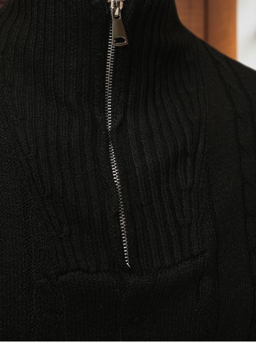 Mintás férfi pulóver cipzárral fekete