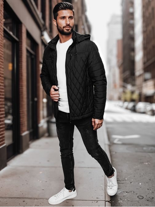 Átmeneti eredeti fekete kabát kapucnival