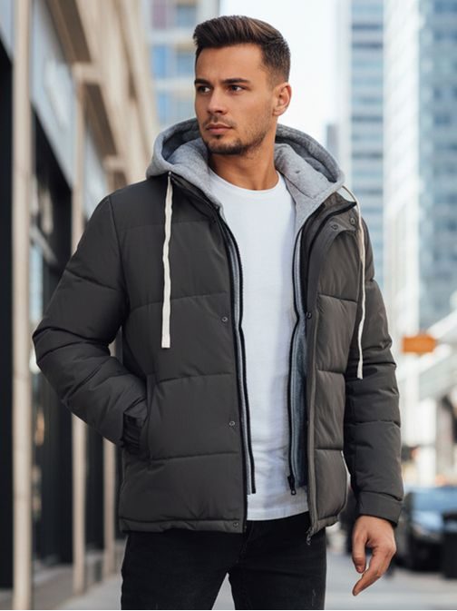 Érdekes grafit téli kabát kapucnival