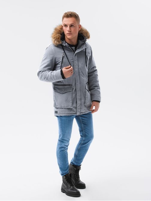 Stílusos téli szürke parka kabát C512