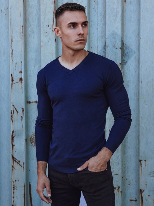 Egyszínű férfi pulóver kék