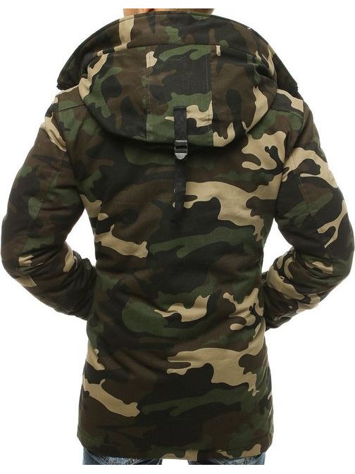 Téli terepmintás zöld kapucnis dzseki szőrmével