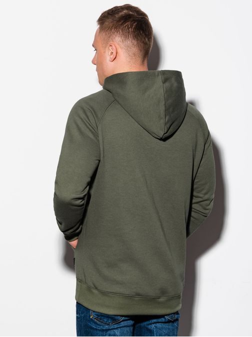 Kényelmes khaki zöld kapucnis pulóver B1085