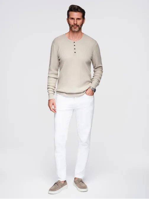 Modern bézs férfi gombos pulóver V3 SWSW-0182