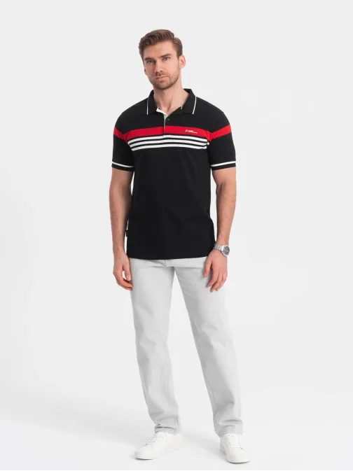 Vonzó fekete galléros póló V2 POSS-0127