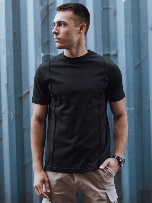 Férfi pamut ing fekete színben varrással