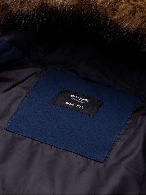 Vonzó sötét kék téli párka kabát V5 C554