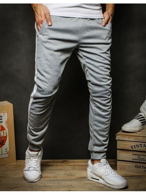 Trendi szürke melegítő nadrág fehér csíkkal