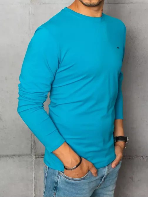 Egyszerű hosszú ujjú póló türkizkék színben