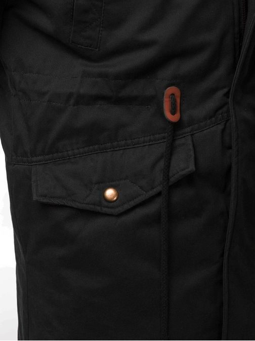 Trendi fekete szőrmés parka kabát OZONEE O/33192