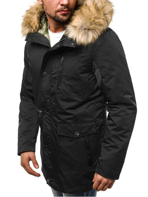 Férfi fekete téli parka kabát OZONEE O/88653