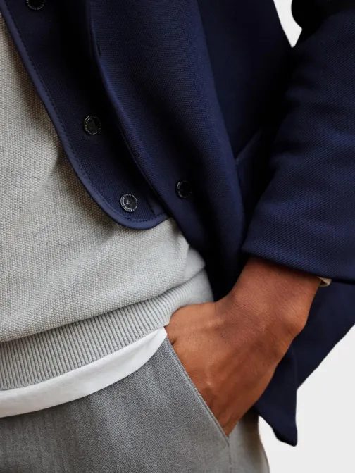 Hagyományos sötét kék rövid kabát zakó hatású V3 BLZB-0133