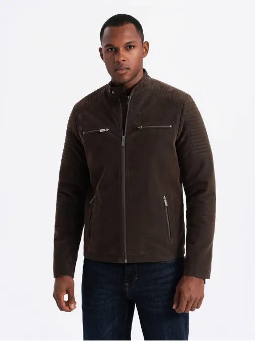 Stílusos barna bőr biker dzseki V1 JAFL-0197