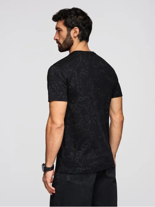 Férfi fekete póló virágmintával és V1 felirattal TSPT-0263
