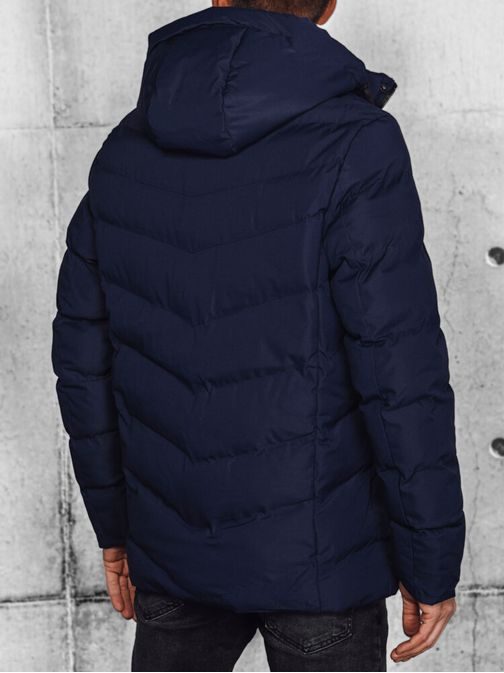 Trendi sötét kék steppelt kapucnis dzseki