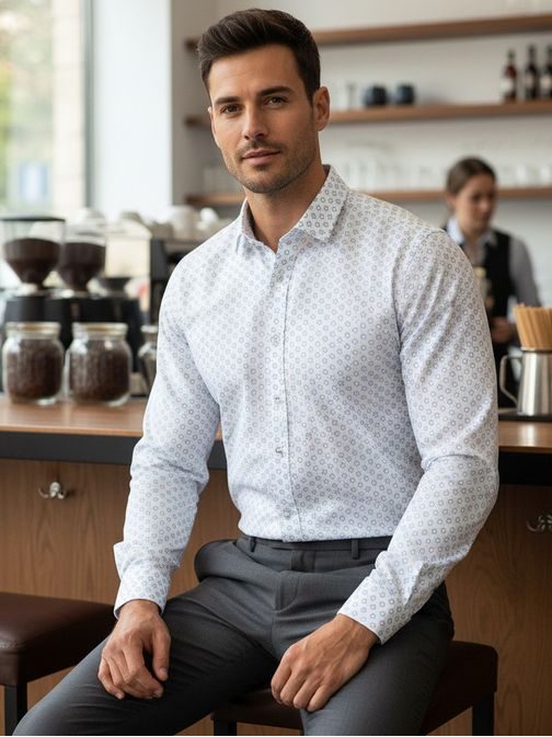 Bájos fehér férfi ing mintás mintával